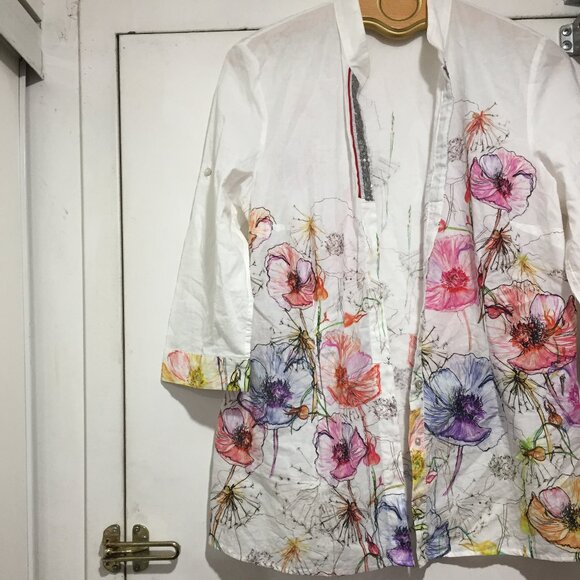 JUST WHITE DESIGN by SE FLORAL PRINT SHIRTS SIZE 42 - Picture 1 of 8